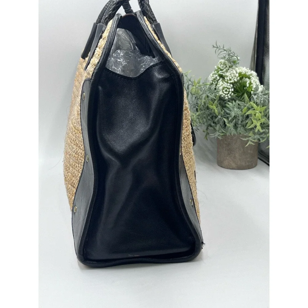 Michael Kors Vintage Leather and Wicker Braided Straw‎ Woven Shoulder Bag